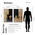 Cargar imagen en el visor de la galería, Set Cuadros Decorativos Abstracto Negro Arena 2-275 - Diptico Moderno y Elegante en Negro, Beige y Dorado Oro
