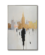Cargar imagen en el visor de la galería, Cuadro Decorativo Abstracto Negro Arena 2-276 - Ciudad y Silueta Humana Arte Moderno y Minimalista en Negro y Dorado Oro
