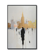 Cargar imagen en el visor de la galería, Cuadro Decorativo Abstracto Negro Arena 2-276 - Ciudad y Silueta Humana Arte Moderno y Minimalista en Negro y Dorado Oro
