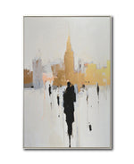 Cargar imagen en el visor de la galería, Cuadro Decorativo Abstracto Negro Arena 2-276 - Ciudad y Silueta Humana Arte Moderno y Minimalista en Negro y Dorado Oro

