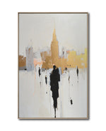 Cargar imagen en el visor de la galería, Cuadro Decorativo Abstracto Negro Arena 2-276 - Ciudad y Silueta Humana Arte Moderno y Minimalista en Negro y Dorado Oro
