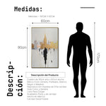 Cargar imagen en el visor de la galería, Cuadro Decorativo Abstracto Negro Arena 2-276 - Ciudad y Silueta Humana Arte Moderno y Minimalista en Negro y Dorado Oro
