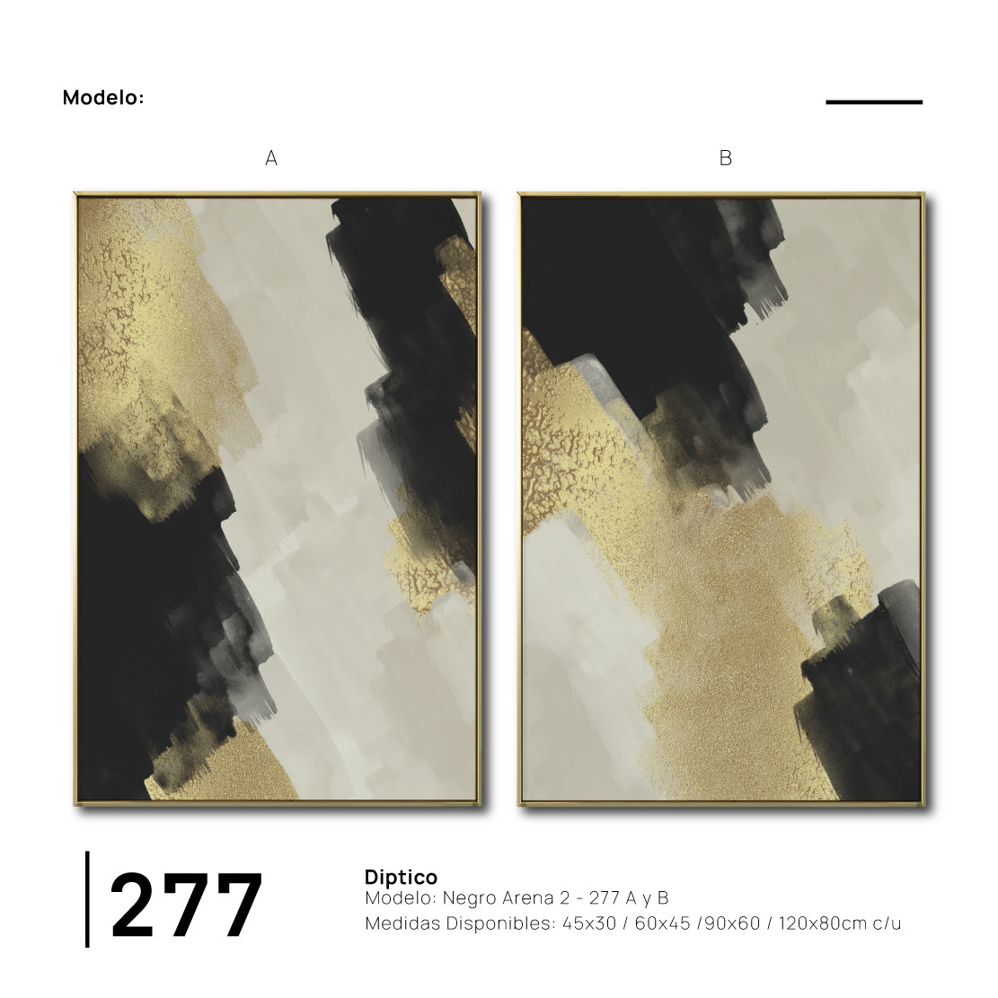 Set Cuadros Decorativos Abstracto Negro Arena 2-277 -Diptico Moderno y Elegante Arte Estilo Nordico en Negro, Beige y Dorado Oro