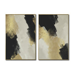 Cargar imagen en el visor de la galería, Set Cuadros Decorativos Abstracto Negro Arena 2-277 -Diptico Moderno y Elegante Arte Estilo Nordico en Negro, Beige y Dorado Oro
