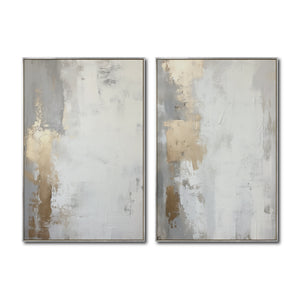 Set Cuadros Decorativos Abstracto Negro Arena 2 - 278 - Diptico Moderno y Elegante Arte Estilo Nordico en Blanco, Gris y Dorado Oro