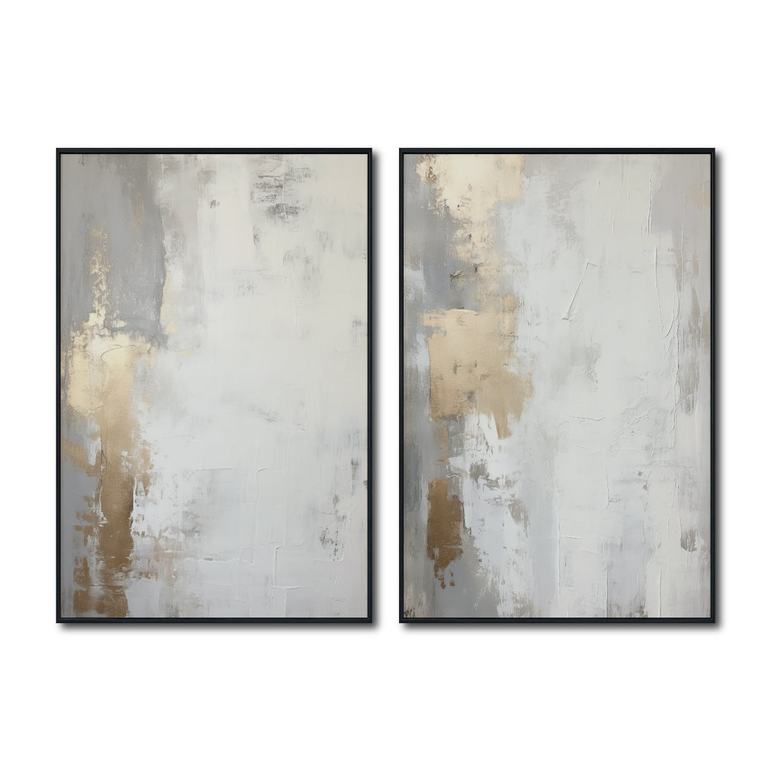 Set Cuadros Decorativos Abstracto Negro Arena 2 - 278 - Diptico Moderno y Elegante Arte Estilo Nordico en Blanco, Gris y Dorado Oro