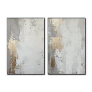 Set Cuadros Decorativos Abstracto Negro Arena 2 - 278 - Diptico Moderno y Elegante Arte Estilo Nordico en Blanco, Gris y Dorado Oro