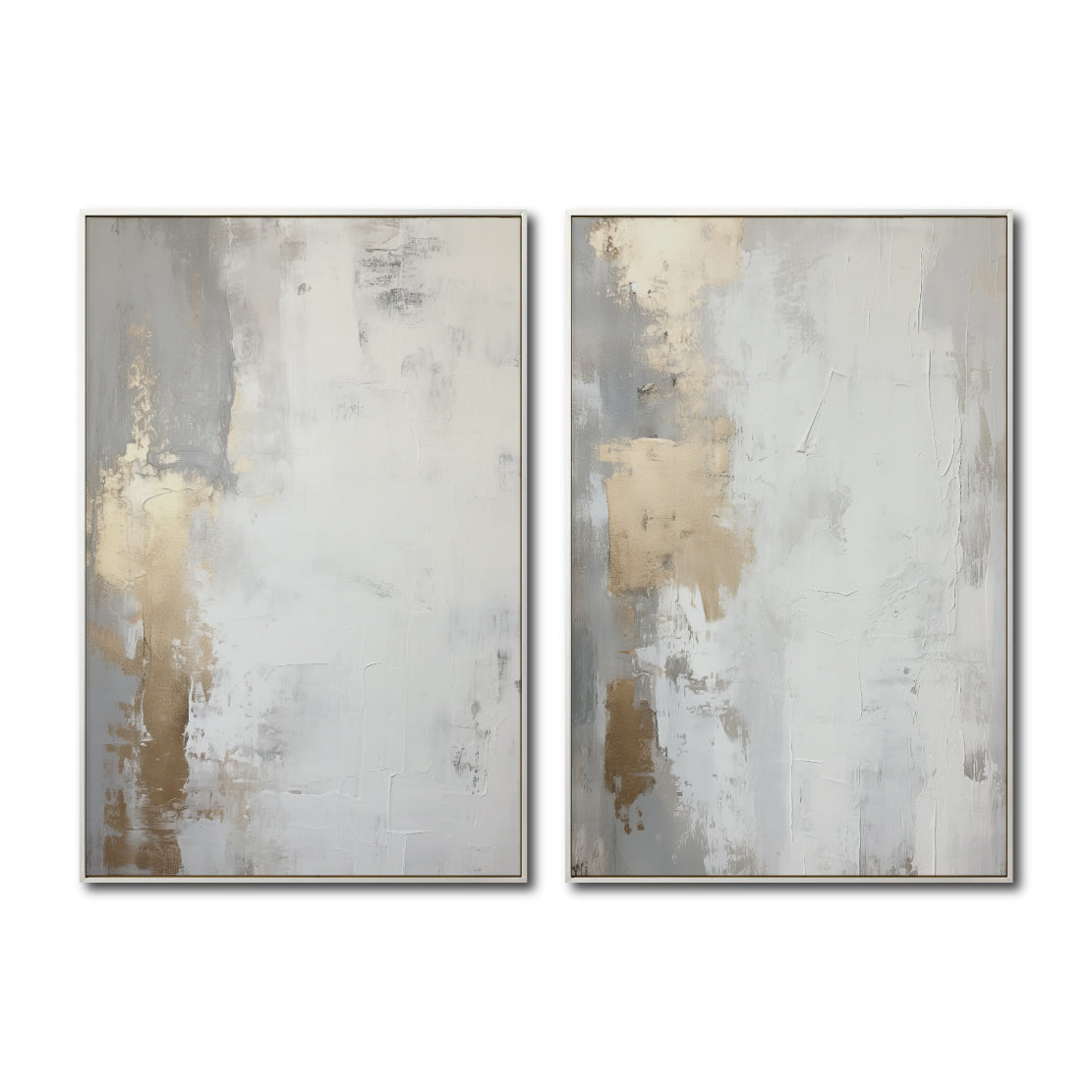Set Cuadros Decorativos Abstracto Negro Arena 2 - 278 - Diptico Moderno y Elegante Arte Estilo Nordico en Blanco, Gris y Dorado Oro