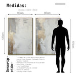 Cargar imagen en el visor de la galería, Set Cuadros Decorativos Abstracto Negro Arena 2 - 278 - Diptico Moderno y Elegante Arte Estilo Nordico en Blanco, Gris y Dorado Oro
