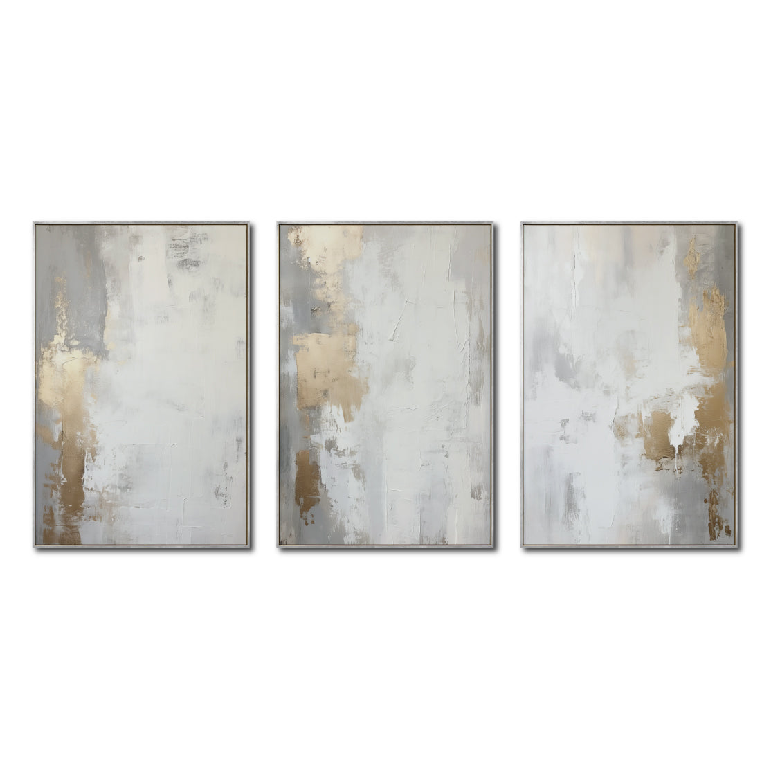 Set Cuadros Decorativos Abstracto Negro Arena 2 - 278 - Triptico Moderno y Elegante Arte Estilo Nordico en Blanco, Gris y Dorado Oro