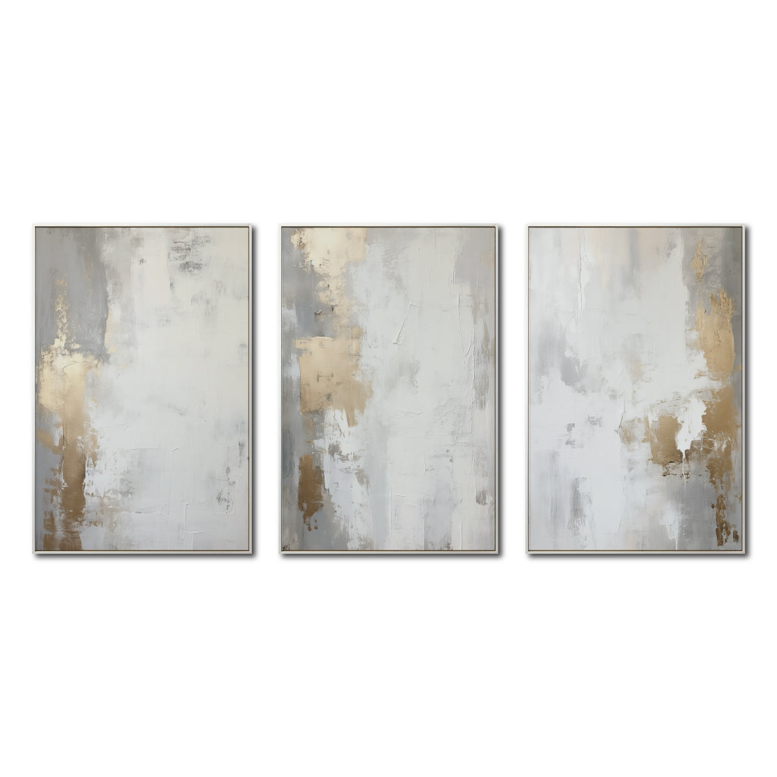 Set Cuadros Decorativos Abstracto Negro Arena 2 - 278 - Triptico Moderno y Elegante Arte Estilo Nordico en Blanco, Gris y Dorado Oro