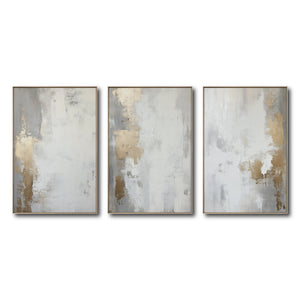 Set Cuadros Decorativos Abstracto Negro Arena 2 - 278 - Triptico Moderno y Elegante Arte Estilo Nordico en Blanco, Gris y Dorado Oro