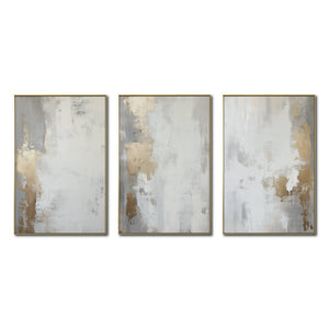 Set Cuadros Decorativos Abstracto Negro Arena 2 - 278 - Triptico Moderno y Elegante Arte Estilo Nordico en Blanco, Gris y Dorado Oro