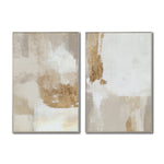 Cargar imagen en el visor de la galería, Set Cuadros Decorativos Abstracto Negro Arena 2 - 279 - Diptico Moderno y Elegante Arte Estilo Boho en Blanco, Beige y Dorado Oro
