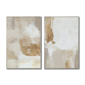 Set Cuadros Decorativos Abstracto Negro Arena 2 - 279 - Diptico Moderno y Elegante Arte Estilo Boho en Blanco, Beige y Dorado Oro