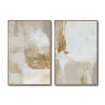 Cargar imagen en el visor de la galería, Set Cuadros Decorativos Abstracto Negro Arena 2 - 279 - Diptico Moderno y Elegante Arte Estilo Boho en Blanco, Beige y Dorado Oro
