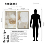 Cargar imagen en el visor de la galería, Set Cuadros Decorativos Abstracto Negro Arena 2 - 279 - Diptico Moderno y Elegante Arte Estilo Boho en Blanco, Beige y Dorado Oro
