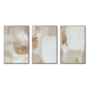Set Cuadros Decorativos Abstracto Negro Arena 2 - 279 - Triptico Moderno y Elegante Arte Estilo Boho en Blanco, Beige y Dorado Oro