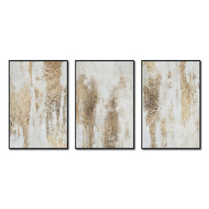 Set Cuadros Decorativos Abstracto Negro Arena 2 - 281 - Triptico Moderno y Elegante Arte Estilo Boho en Blanco, Beige y Dorado Oro
