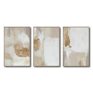 Set Cuadros Decorativos Abstracto Negro Arena 2 - 279 - Triptico Moderno y Elegante Arte Estilo Boho en Blanco, Beige y Dorado Oro