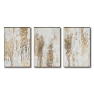 Set Cuadros Decorativos Abstracto Negro Arena 2 - 281 - Triptico Moderno y Elegante Arte Estilo Boho en Blanco, Beige y Dorado Oro
