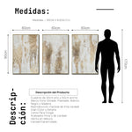 Cargar imagen en el visor de la galería, Set Cuadros Decorativos Abstracto Negro Arena 2 - 281 - Triptico Moderno y Elegante Arte Estilo Boho en Blanco, Beige y Dorado Oro

