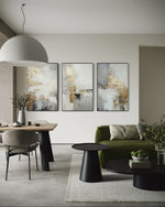 Cargar imagen en el visor de la galería, Set Cuadros Decorativos Abstracto Negro Arena 2-271 -Triptico  Moderno y Elegante en Tonos Negro, Gris, Beige y Dorado Oro
