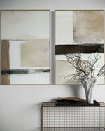 Cargar imagen en el visor de la galería, Set Cuadros Decorativos Abstracto Negro Arena 2 - 239 - Diptico Moderno y Minimalista en Negro, Beige y Cafe Tonos Neutros
