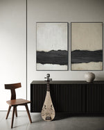 Cargar imagen en el visor de la galería, Set Cuadros Decorativos Abstracto Negro Arena 2-241 - Diptico Moderno y Minimalista Arte Estilo Nordico Tonos Neutros
