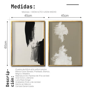 Set 2 Cuadros Decorativos Abstracto Negro Arena 027 - Estilo Boho Minimalista en Beige, blanco y Negro