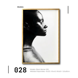 Cuadro Canva Rostro Mujer Negra Africana para comedor elegante en México. Arte en blanco y negro. 028