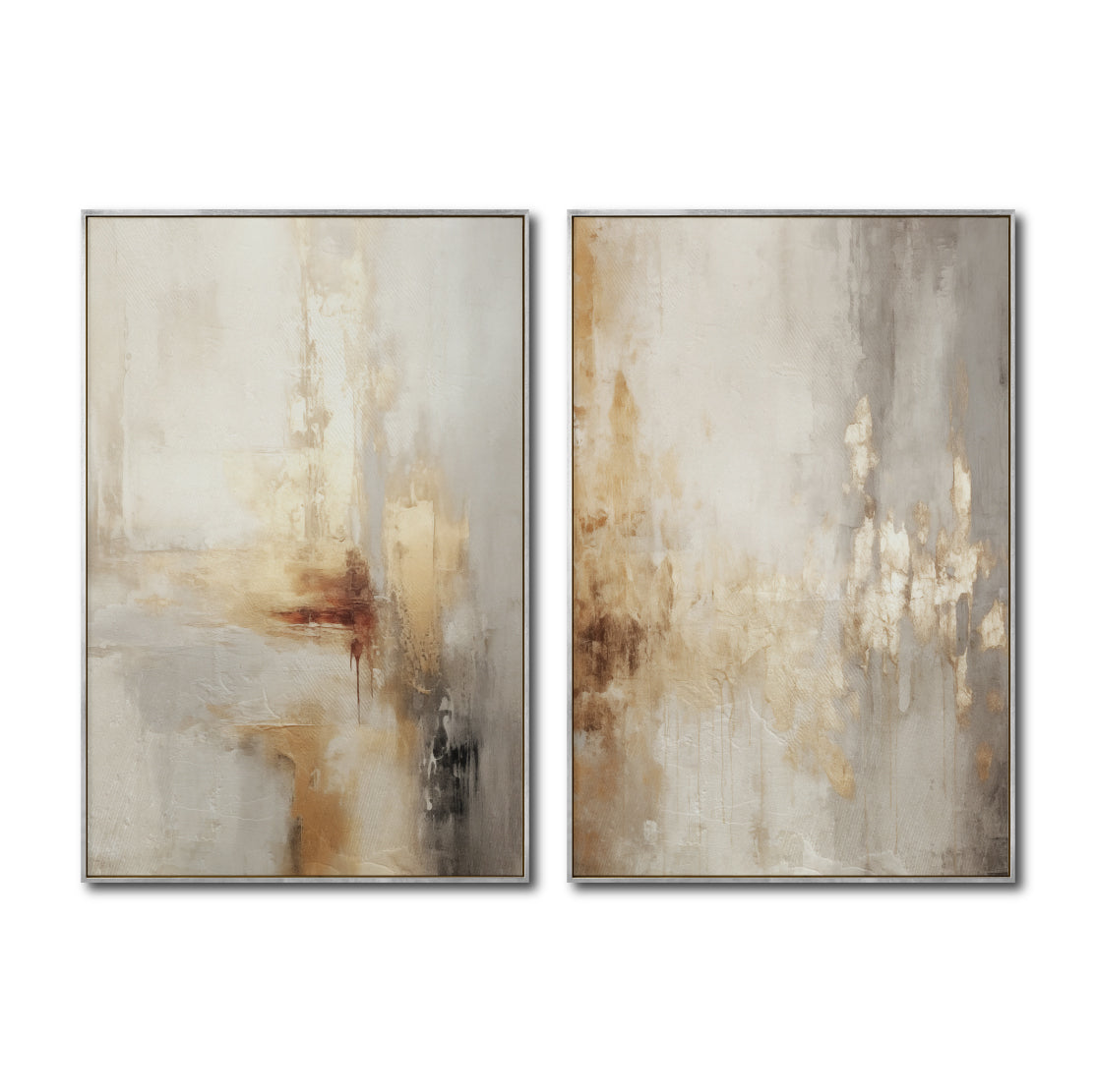 Set Cuadros Decorativos Abstracto Negro Arena 2 - 280 - Diptico Moderno y Elegante Arte Estilo Boho en Beige y Dorado Oro