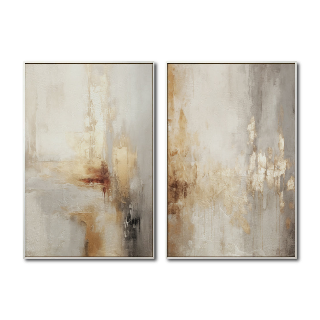 Set Cuadros Decorativos Abstracto Negro Arena 2 - 280 - Diptico Moderno y Elegante Arte Estilo Boho en Beige y Dorado Oro