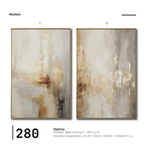 Set Cuadros Decorativos Abstracto Negro Arena 2 - 280 - Diptico Moderno y Elegante Arte Estilo Boho en Beige y Dorado Oro