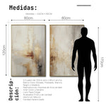 Cargar imagen en el visor de la galería, Set Cuadros Decorativos Abstracto Negro Arena 2 - 280 - Diptico Moderno y Elegante Arte Estilo Boho en Beige y Dorado Oro
