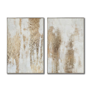 Set Cuadros Decorativos Abstracto Negro Arena 2 - 281 - Diptico Moderno y Elegante Arte Estilo Boho en Blanco, Beige y Dorado Oro