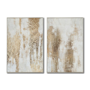 Set Cuadros Decorativos Abstracto Negro Arena 2 - 281 - Diptico Moderno y Elegante Arte Estilo Boho en Blanco, Beige y Dorado Oro