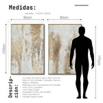Cargar imagen en el visor de la galería, Set Cuadros Decorativos Abstracto Negro Arena 2 - 281 - Diptico Moderno y Elegante Arte Estilo Boho en Blanco, Beige y Dorado Oro
