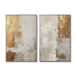 Cargar imagen en el visor de la galería, Set Cuadros Decorativos Abstracto Negro Arena 2 - 282 - Diptico Moderno y Elegante Arte Estilo Boho en Beige y Dorado Oro
