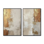 Cargar imagen en el visor de la galería, Set Cuadros Decorativos Abstracto Negro Arena 2 - 282 - Diptico Moderno y Elegante Arte Estilo Boho en Beige y Dorado Oro
