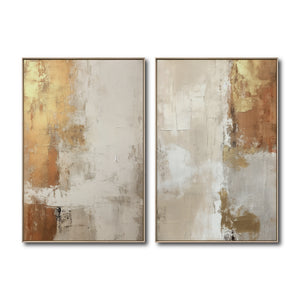Set Cuadros Decorativos Abstracto Negro Arena 2 - 282 - Diptico Moderno y Elegante Arte Estilo Boho en Beige y Dorado Oro