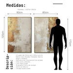 Cargar imagen en el visor de la galería, Set Cuadros Decorativos Abstracto Negro Arena 2 - 282 - Diptico Moderno y Elegante Arte Estilo Boho en Beige y Dorado Oro
