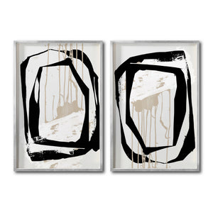 Set 2 Cuadros Decorativos Abstracto Negro Arena 028 - Estilo Boho Minimalista en Beige y Negro