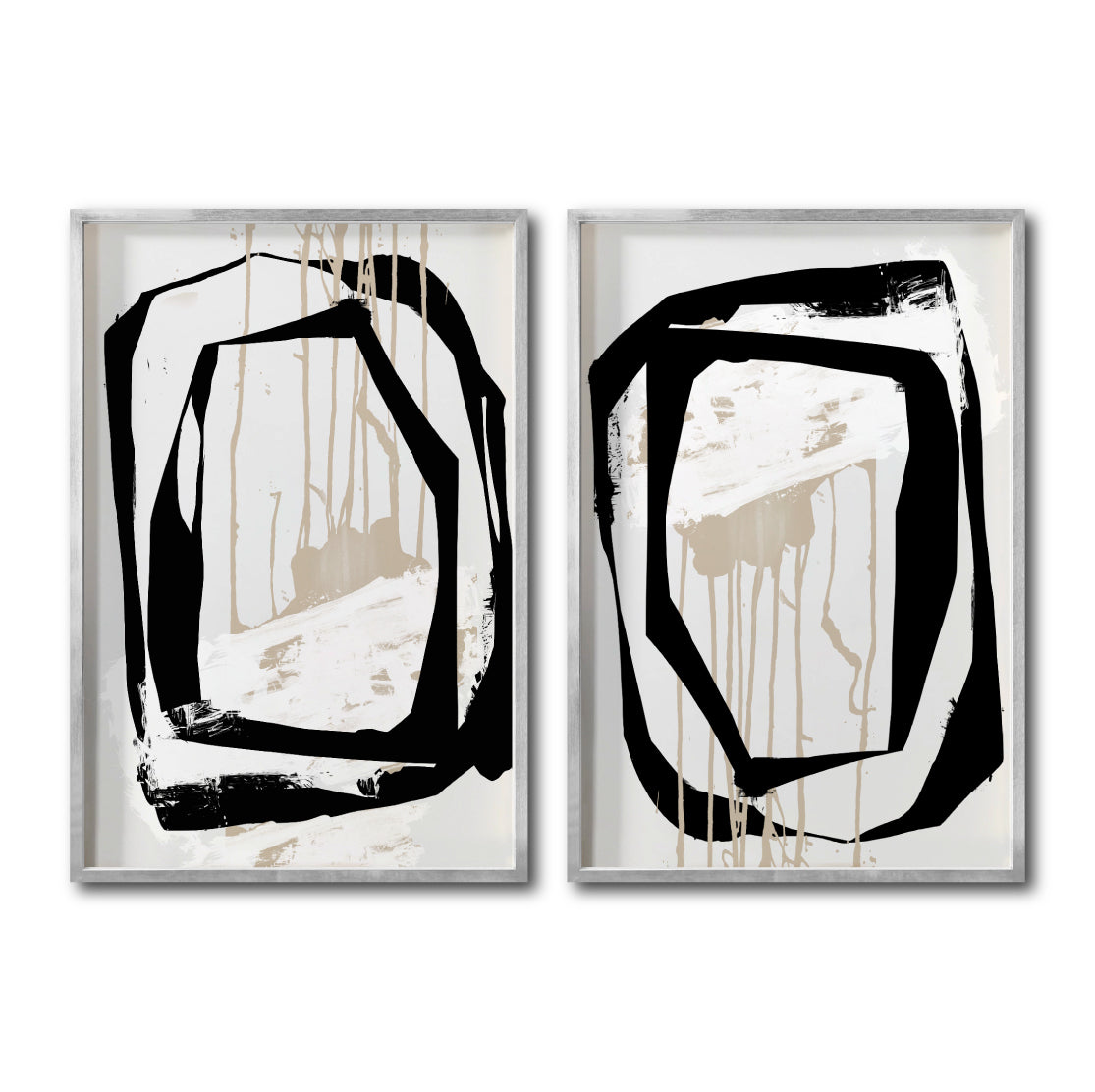 Set 2 Cuadros Decorativos Abstracto Negro Arena 028 - Para Credenza