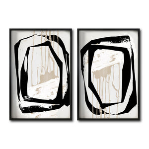 Set 2 Cuadros Decorativos Abstracto Negro Arena 028 - Para Credenza