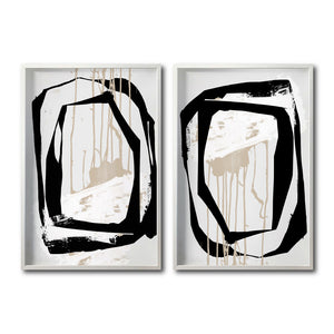 Set 2 Cuadros Decorativos Abstracto Negro Arena 028 - Estilo Boho Minimalista en Beige y Negro