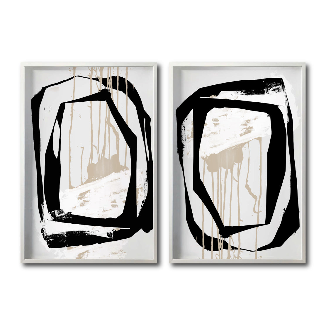 Set 2 Cuadros Decorativos Abstracto Negro Arena 028 - Para Credenza