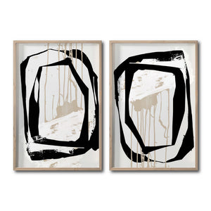 Set 2 Cuadros Decorativos Abstracto Negro Arena 028 - Para Credenza