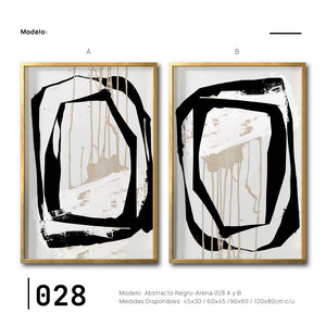 Set 2 Cuadros Decorativos Abstracto Negro Arena 028 - Para Credenza