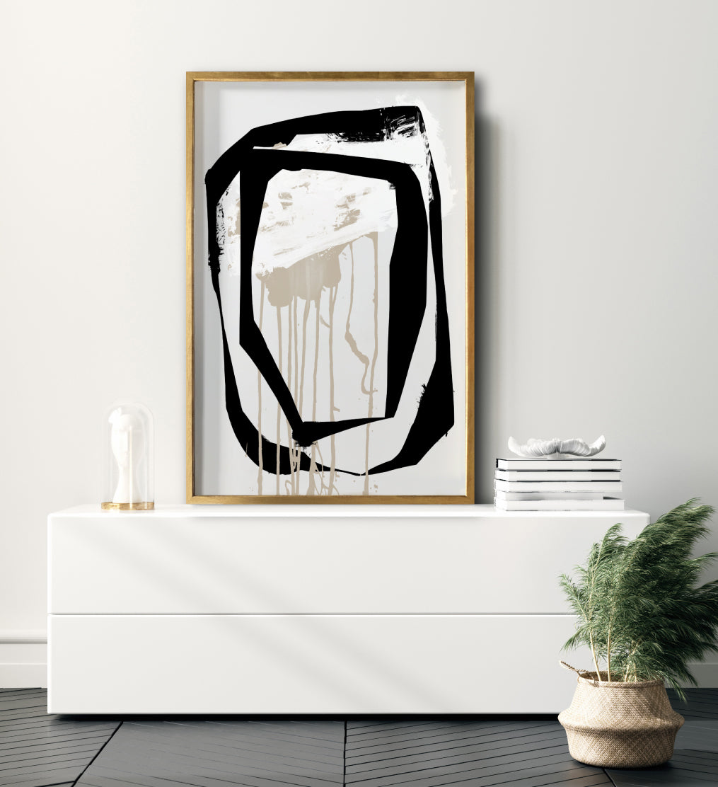 Set 2 Cuadros Decorativos Abstracto Negro Arena 028 - Para Credenza
